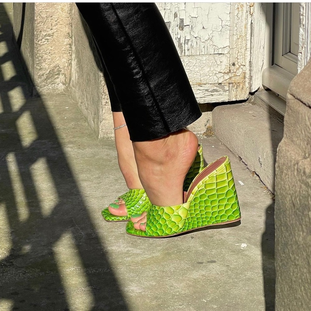 Amina Muaddi - Lupita Croc-Embossed Wedges RARE**